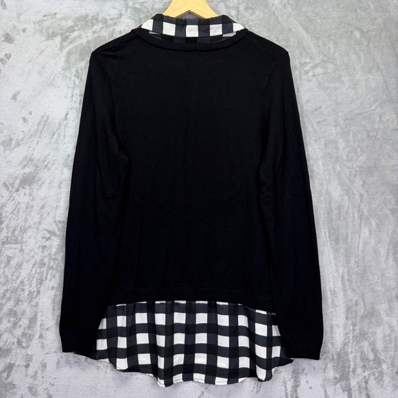 Adrianna Papell Womens Sweater Layered Look Gingham Plaid XL Peppy Work Career - Picture 2 of 12